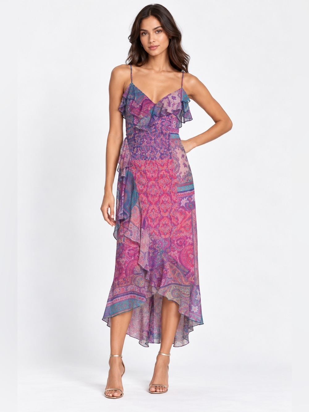 Gianni Bini DANNIJO Isabella Sleeveless Ruffle Chiffon Maxi‎ Dress New $199 Med